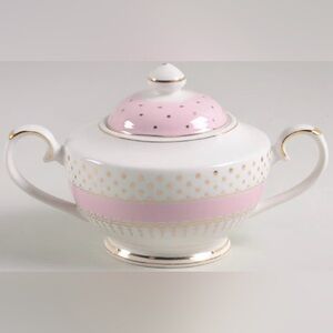 Grace's Teaware Pin Dots Pink Sugar Bowl with Lid and  Handles